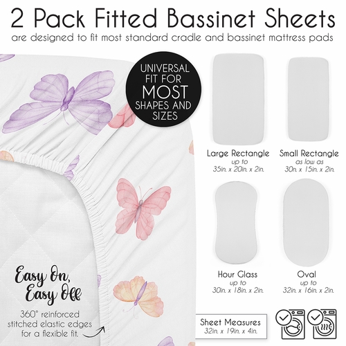 Butterfly Blush Pink and Purple Collection 2 Pack Baby Bassinet Fitted Sheets - alt image 5