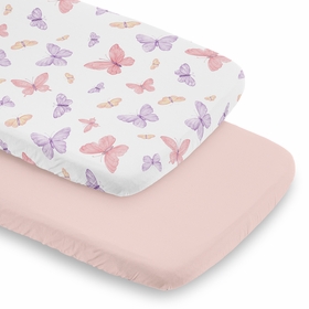 Butterfly Blush Pink and Purple Collection 2 Pack Baby Bassinet Fitted Sheets