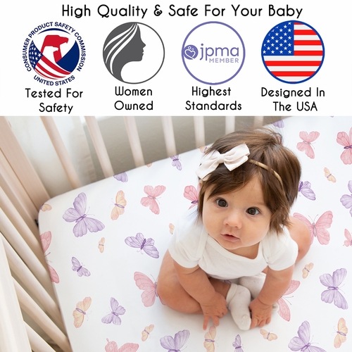 Butterfly Blush Pink and Purple Collection 2 Pack Crib Sheets - alt image 2