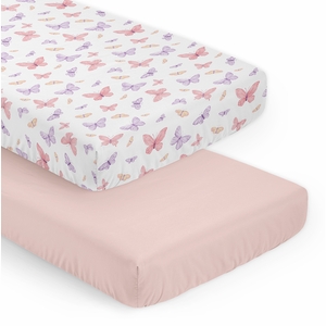 Butterfly Blush Pink and Purple Collection 2 Pack Crib Sheets