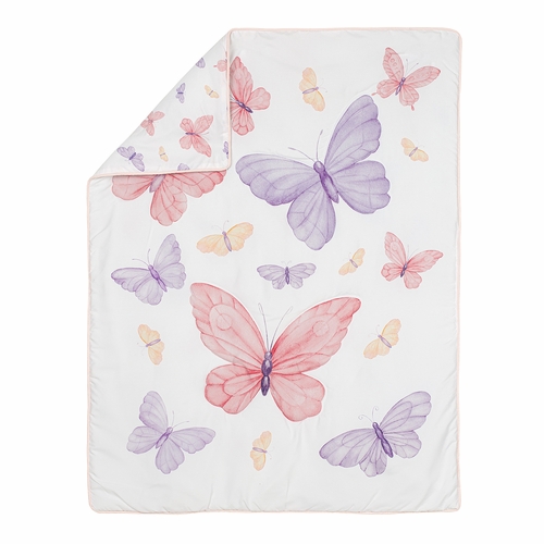 Butterfly Blush Pink and Purple Collection 3 Piece Crib Bedding