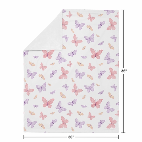 Butterfly Blush Pink and Purple Collection Baby Blanket - alt image 3