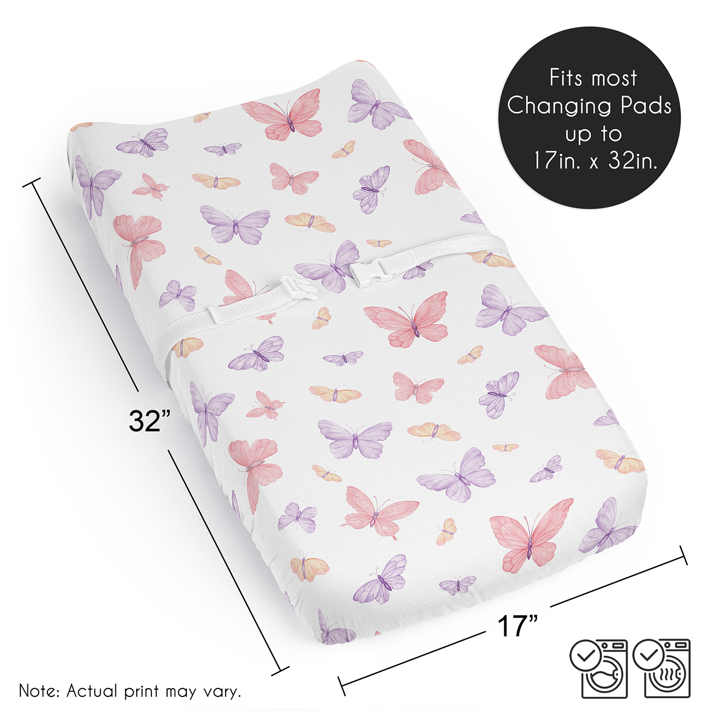 Butterfly Blush Pink and Purple Collection Changing Pad Cover Sheet