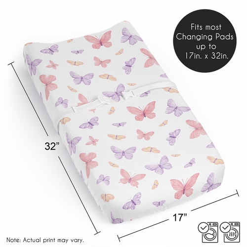 Butterfly Blush Pink and Purple Collection Changing Pad Cover Sheet - alt image 5
