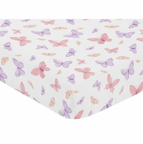 Butterfly Blush Pink and Purple Collection Crib Sheet - alt image 2