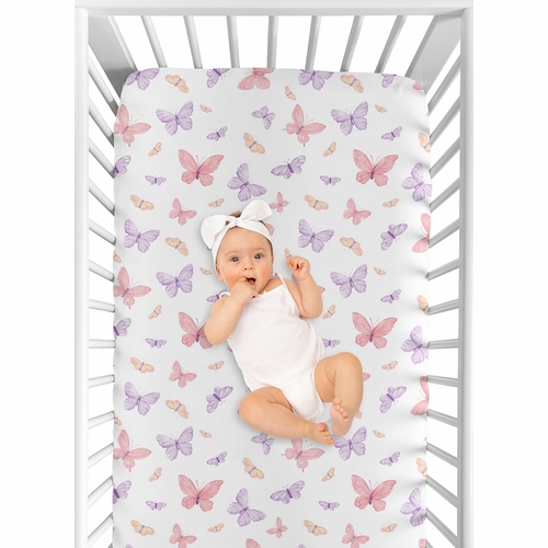 Butterfly Blush Pink and Purple Collection Crib Sheet - alt image 3