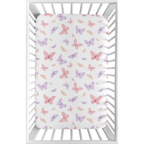 Butterfly Blush Pink and Purple Collection Mini Crib Sheet