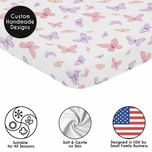Butterfly Blush Pink and Purple Collection Mini Crib Sheet - alt image 1