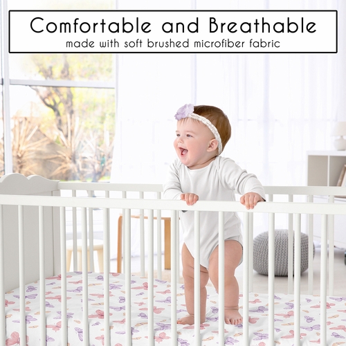 Butterfly Blush Pink and Purple Collection Mini Crib Sheet - alt image 3