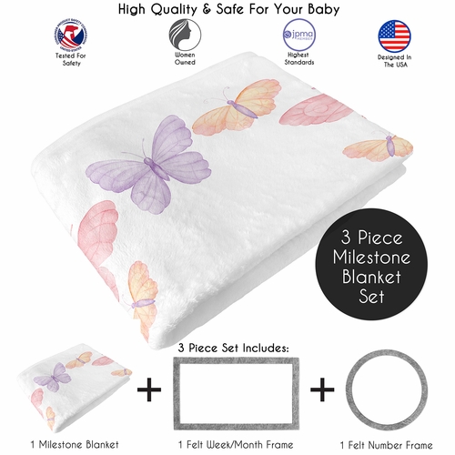 Butterfly Blush Pink and Purple Collection Monthly Milestone Baby Blanket - alt image 1