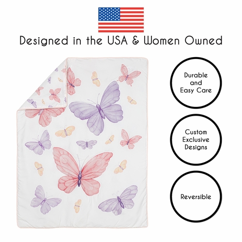 Butterfly Blush Pink and Purple Collection Sweet Jojo Designs 5 Piece Crib Bedding + BreathableBaby Breathable Mesh Liner Pad - alt image 3
