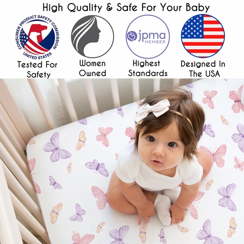 Butterfly Blush Pink and Purple Collection Sweet Jojo Designs 5 Piece Crib Bedding + BreathableBaby Breathable Mesh Liner Pad - alt image 4