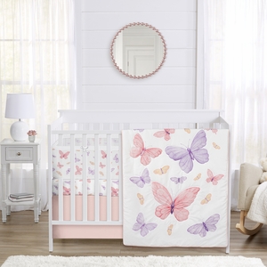 Butterfly Blush Pink and Purple Collection Sweet Jojo Designs 5 Piece Crib Bedding + BreathableBaby Breathable Mesh Liner Pad