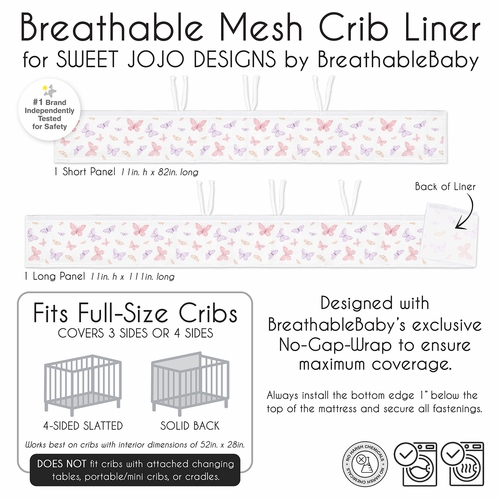 Butterfly Blush Pink and Purple Collection Sweet Jojo Designs + BreathableBaby Breathable Mesh Crib Liner - alt image 5