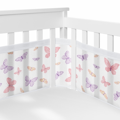 Butterfly Blush Pink and Purple Collection Sweet Jojo Designs + BreathableBaby Breathable Mini Mesh Crib Liner