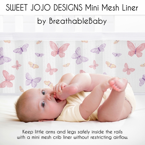 Butterfly Blush Pink and Purple Collection Sweet Jojo Designs + BreathableBaby Breathable Mini Mesh Crib Liner - alt image 2