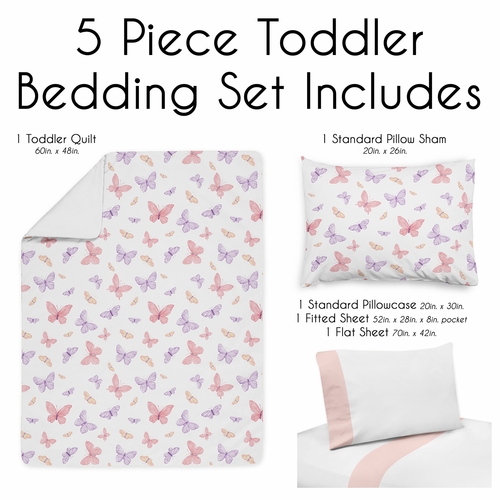 Butterfly Blush Pink and Purple Collection Toddler Bedding - alt image 2