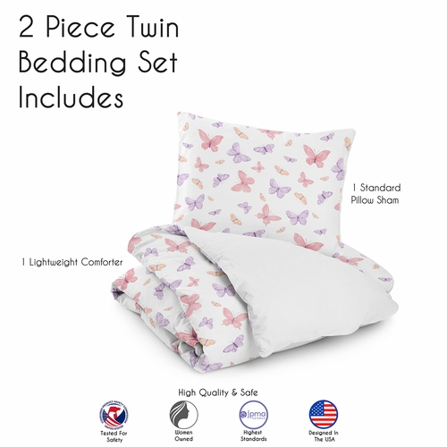 Butterfly Blush Pink and Purple Collection Twin Bedding - alt image 4