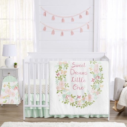 Butterfly Floral Collection 4 Piece Bumperless Crib Bedding