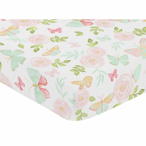 Butterfly Floral Collection Crib Sheet - alt image 2