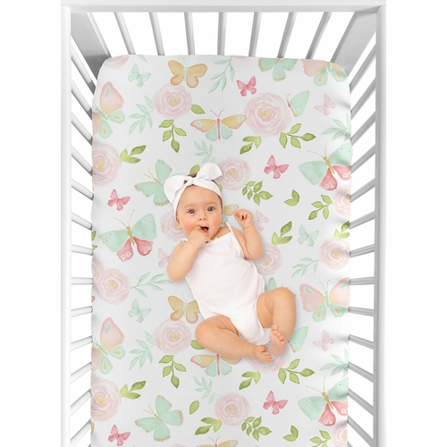 Butterfly Floral Collection Crib Sheet - alt image 3