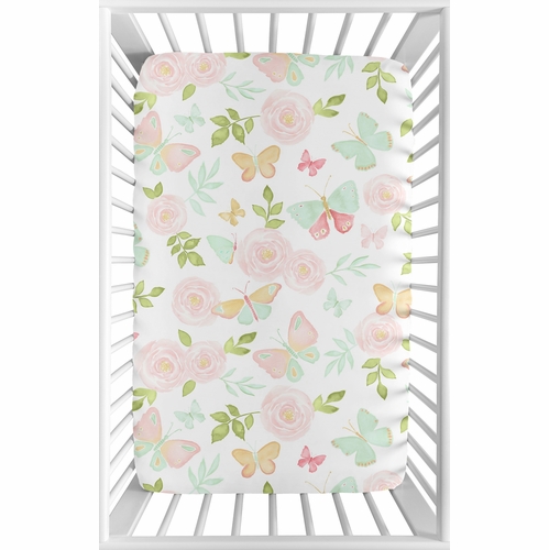 Butterfly Floral Collection Mini Crib Sheet - alt image 1