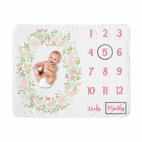 Butterfly Floral Collection Monthly Milestone Baby Blanket