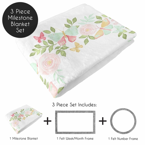 Butterfly Floral Collection Monthly Milestone Baby Blanket - alt image 1