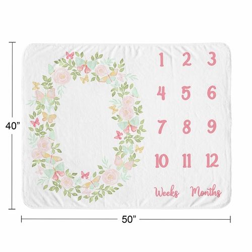 Butterfly Floral Collection Monthly Milestone Baby Blanket - alt image 3