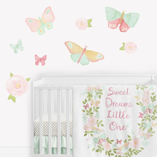 Butterfly Floral Collection Peel and Stick Wall Decal Stickers - Set of 4 Sheets
