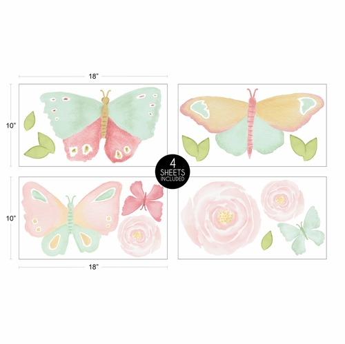 Butterfly Floral Collection Peel and Stick Wall Decal Stickers - Set of 4 Sheets - alt image 3