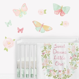 Butterfly Floral Collection Peel and Stick Wall Decal Stickers - Set of 4 Sheets