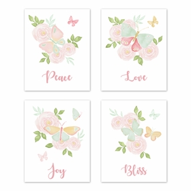 Butterfly Floral Collection Wall Art Prints - Set of 4