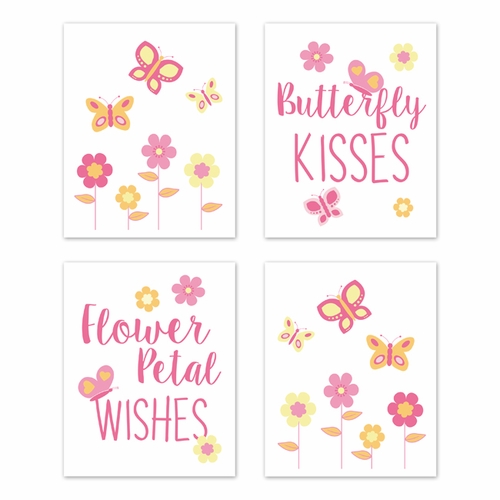 Butterfly Pink and Orange Collection Wall Art Prints - Set of 4