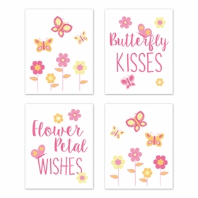 Butterfly Pink and Orange Collection Wall Art Prints - Set of 4