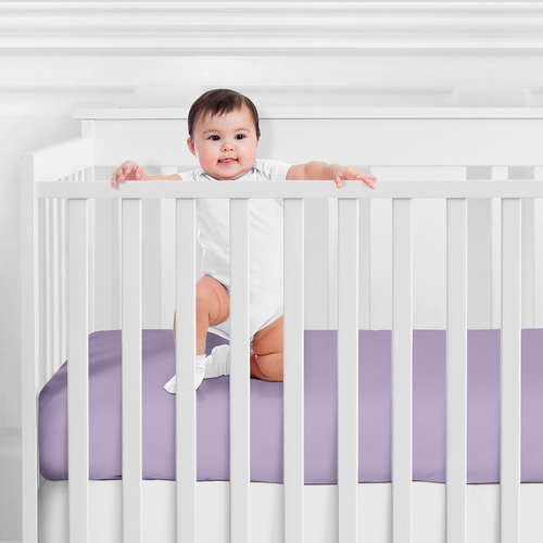 Butterfly Pink and Purple Collection Fitted Crib Sheet - Solid Purple - alt image 1