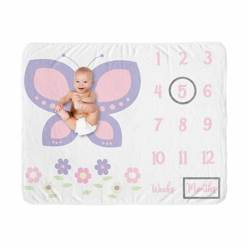 Butterfly Pink and Purple Collection Monthly Milestone Baby Blanket