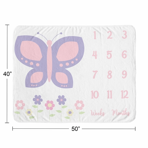 Butterfly Pink and Purple Collection Monthly Milestone Baby Blanket - alt image 3