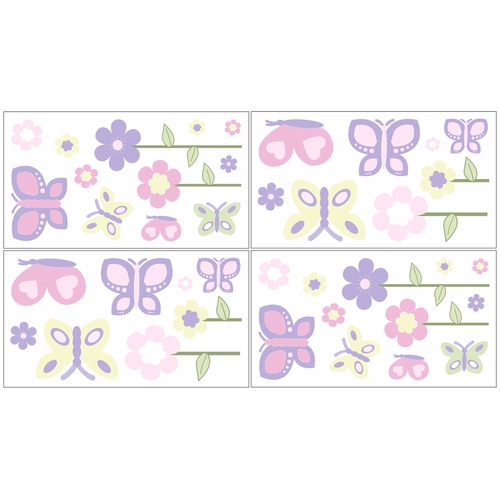 Butterfly Pink and Purple Collection Peel and Stick Wall Decal Stickers - Set of 4 Sheets - alt image 1