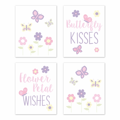 Butterfly Pink and Purple Wall Art Prints - Set of 4