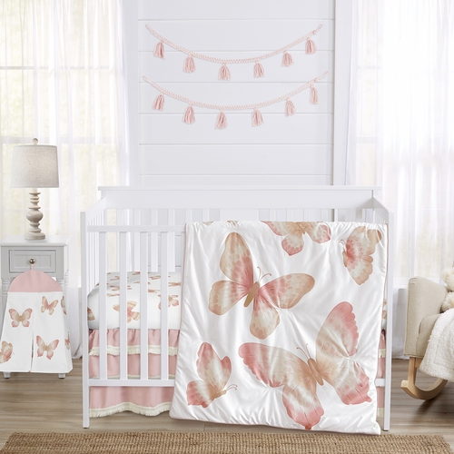 Butterfly Pink and Taupe Collection 4 Piece Crib Bedding