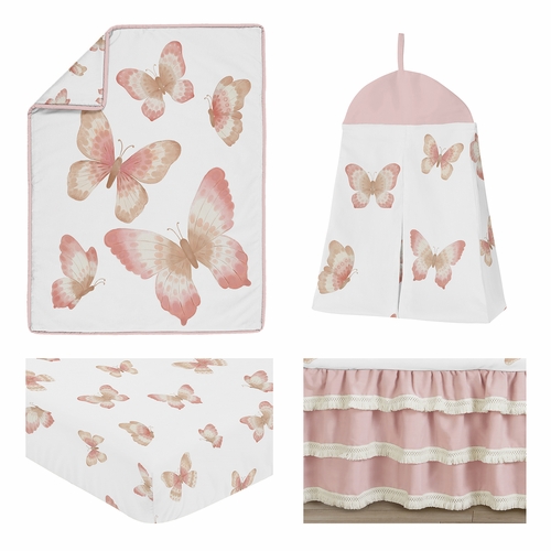 Butterfly Pink and Taupe Collection 4 Piece Crib Bedding - alt image 1