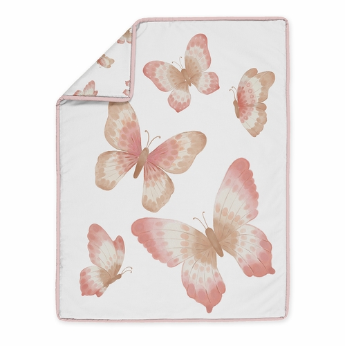 Butterfly Pink and Taupe Collection 4 Piece Crib Bedding - alt image 2