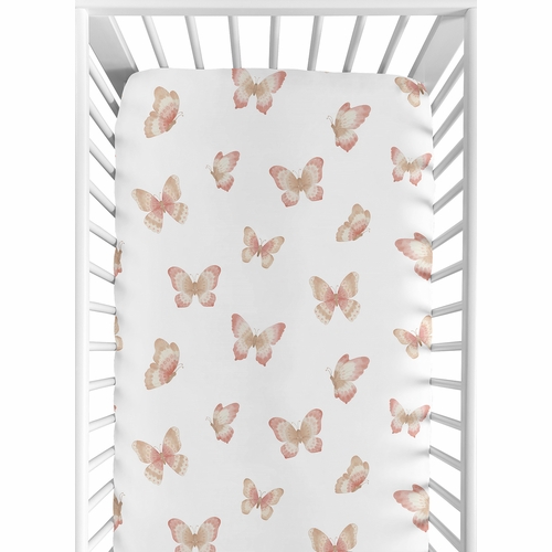 Butterfly Pink and Taupe Collection Crib Sheet