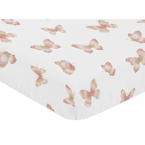 Butterfly Pink and Taupe Collection Crib Sheet - alt image 2