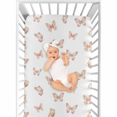 Butterfly Pink and Taupe Collection Crib Sheet - alt image 3