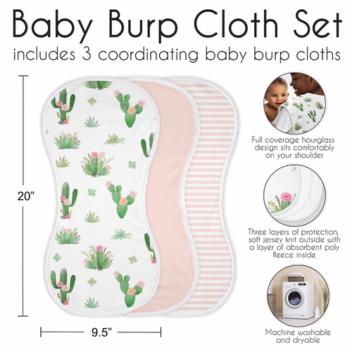 Cactus Floral Collection Absorbent Burp Cloths - 3 Pack Set - alt image 5