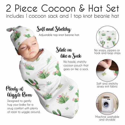 Cactus Floral Collection Baby Cocoon and Beanie Hat - 2 Piece Set - alt image 5