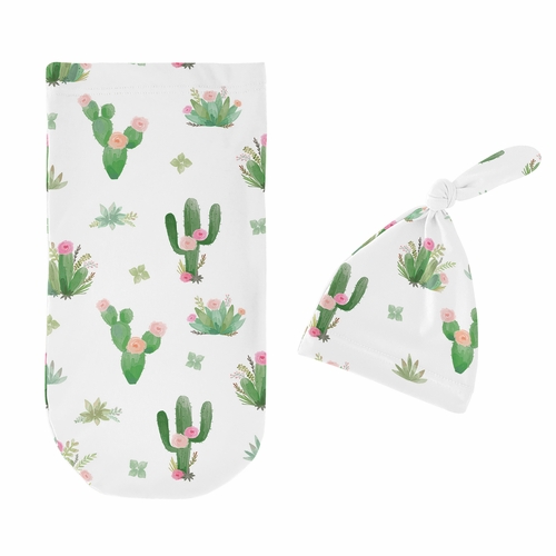 Cactus Floral Collection Baby Cocoon and Beanie Hat - 2 Piece Set - alt image 1