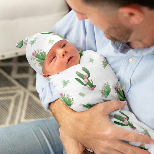 Cactus Floral Collection Baby Cocoon and Beanie Hat - 2 Piece Set - alt image 2